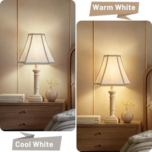 Square Cut Corner Bell Lamp Shades Set of 2, 6.5\" x 13\"x 10.5\" Medium Beige Lampshades Natural Linen Hand Crafted, Include 2 Pack Lamp Harps, Suitable for E26 and Saddle Base, Easy Assembly Required