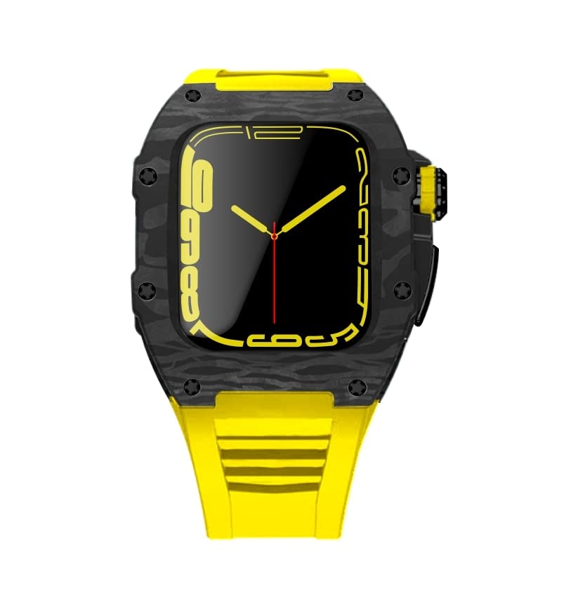 Étui fibre de carbone Apple Watch 7 45 mm avec bracelet caoutchouc