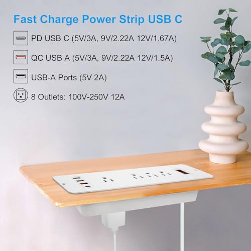 Double Side USB C Recessed Power Strip,Countertop Plugs 8 Outlets 4 USB Ports, PD 20W Flush Mount Desk Plug Station Flat Plug Mountable Power Socket Build into Furniture, Drawer, Table,Cabinet by Extencord - Image 5