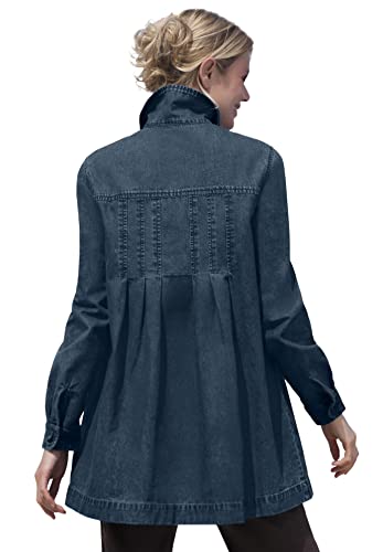 Image of Woman Within Plus Size Pleat-Back Denim Jacket Long Oversized Jean Coat - 2X, Indigo