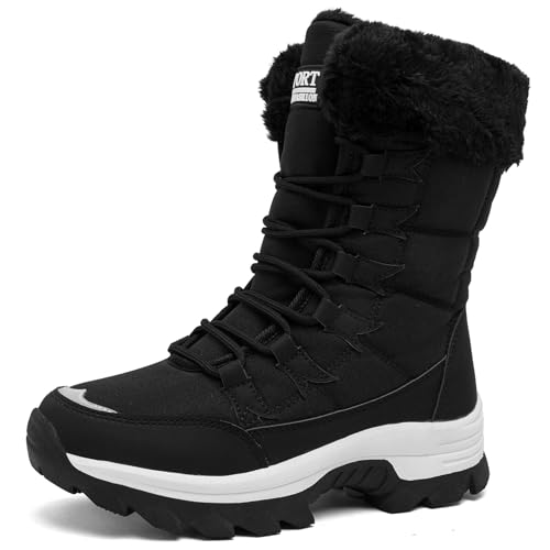 VLOOKST Botas para Mujer Botas de Nieve Botines de Invierno Impermeable Forradas con Pelo Botas de Senderismo Botines de Nieve Botas de Trekking Negro Blanco Talla 41