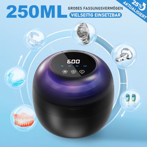Klarsonic Ultraschallreinigungsgerät, 50kHz Dental Pod, 250ML Ultraschallreiniger, Ultrasonic Cleaner mit 6 UV Lampe für Zahnspangen, Zahnschiene, Retainer, Zahnersatz, Prothesen, Aligner, Schmuck