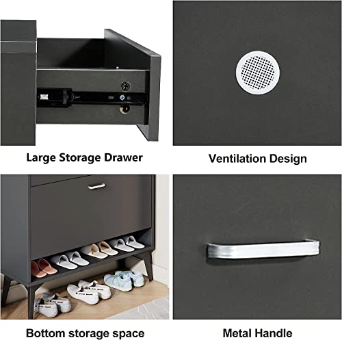 Pazezog Shoe Storage Cabinet For Entryway, Shoe Cabinet With 2 Flip Drawers And 1 Storage Drawer, Freestanding Shoe Rack Storage Organizer With Adjustable Shelf For Entryway (Grey) #TOP1