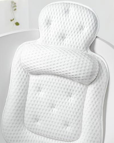 Bath Pillows for Tub, Bathtub Cushion for Head and Neck with Soft 5D Mesh Fabric and 54 Non-Slip Suction Cups, Relaxing Tub Shower Accessories Spa Gifts, White