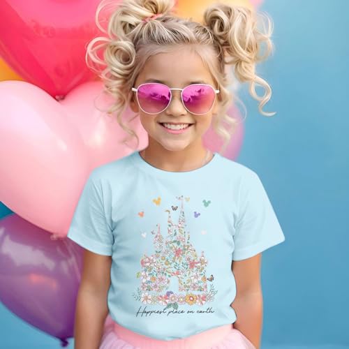 Image of Magic Kingdom Shirts for Girls Floral Magical Castle Graphic Cute Tshirt Kids Flower Holiday Vacation Trip Tee Tops