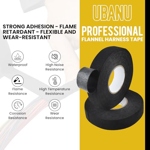 Image of 3 /4 Inchx50 ft Wire Harness Tape, Automotive High Temp Fabric Tape, Self-Adhesive Noise Damping Cloth Tape for Electrical Automotive Engine Harness Wrap Protection (6 Rolls)