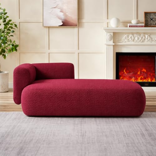 Image of Boucle Fabric Upholstered Samuel Diwan, Couch, Chaise Lounge, Settee, Sofa, Chaise Lounge, Maroon