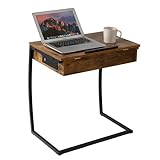 Hadulcet C Table End Table with Charging Station, TV Trays, Couch Tables That Slide Under, C Shaped Side Table with Storage, Laptop Stand, Small Couch Desk for Small Spaces