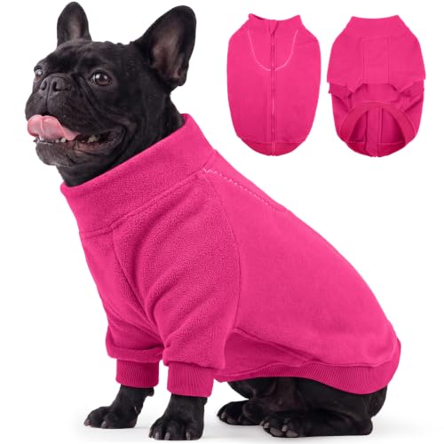Image of BRKURLEG Dog Sweater, Warm Fleece Dog Winter Coat, Rose Red, S | Soft Thick Sweatshirt for Small Medium Large Dogs, Back Zipper Dogs Cold Weather Coat, Cozy Jacket Vest Christmas Daily Wear