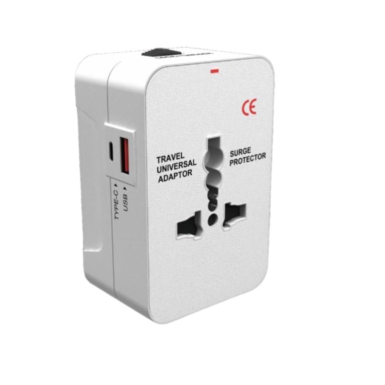 Image of Hawk International Travel Adapter with USB-A and USB-C, Universal Multi-Plug Type A /C /G /I, 20W PD Fast Charging, White, Model Alpha