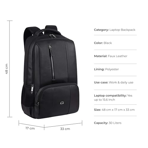 Image of Gear Vault 19 inch /30L Anti Theft Faux leather Large Water Resistant Laptop Backpack /Casual Backpack /Daypack /Travel Backpack /College Bag For Men /Women (Black)