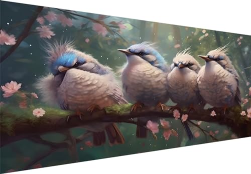 Diamond painting forêt d'oiseaux pour décoration murale grand format 200x100 cm