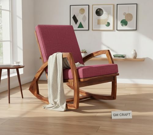 Image of Solid Sheesham Wood Rocking Chair for Living Room - Upholstered Relaxing Chair - Wooden Rocking Chair for Adults for Home Outdoor Indoor (Honey, Javier)