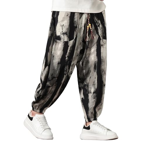 PRIJOUHE Harem Pants for Men Casual Drawstring Yoga Pants Boho Loose Fit Tapered Cropped Trousers with Pockets4