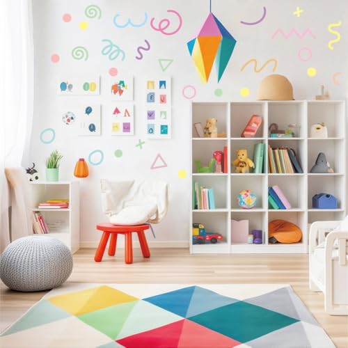 200 PCS Pastel Abstract Geometric Wall Decals, 10 Sheets Peel & Stick Removable Vinyl Wall Stickers, Mixed Size Shapes (1.8–5.7 in) for Nursery,...