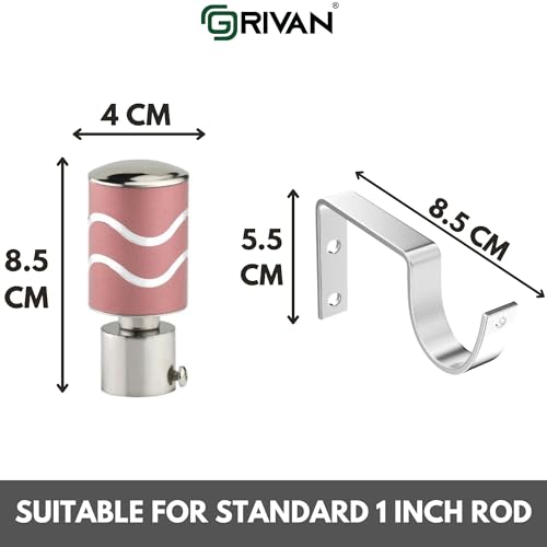 Image of GRIVAN Stainless Steel Curtain Holder Set for Door Window Wall Suitable for 1 Inch Rod Curtain Bracket Support Knobs Accessories (Pink, Pair of 5)