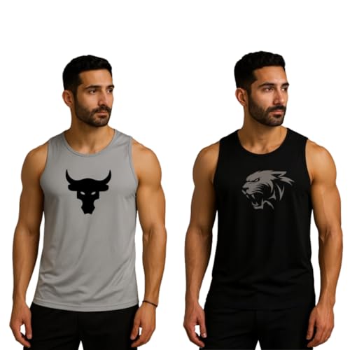 Image of Pack of 2 Sando For Men Men's Sleeveless Round Neck Vest - Pack of 2, Polyester Fabric, Quick Dry Gym & Casual Wear Gym Fit