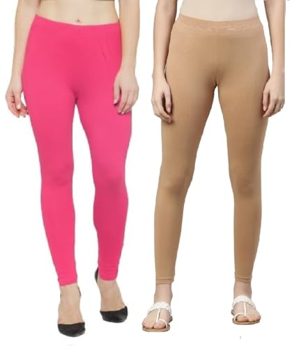 Image of ZAYANQA Combo of 2 Slim Fit Women /Girls Solid Stretchable Cotton Ankle Length Leggings with Ultrasoft Wide Elastic Waistband |Comfortable |Fashionwear|