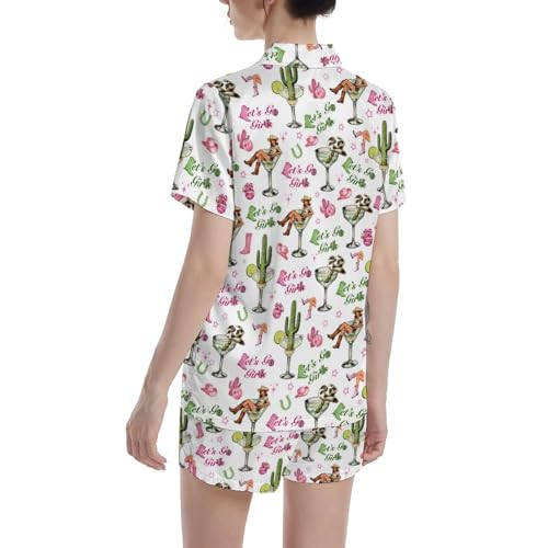 Image of Funny Satin Pajamas Set for Women Button Down Sleepwear Print Pjs Set 2 Piece Short Sleeve Loungewear Gift for Women