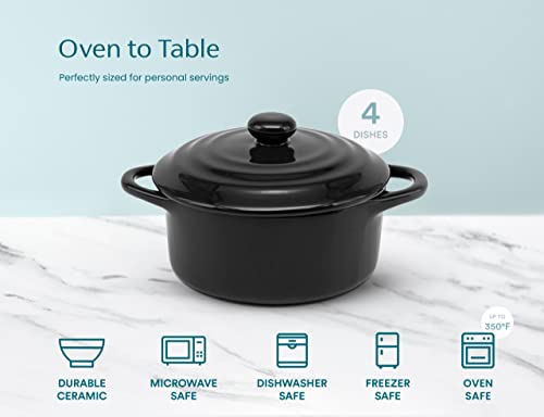 Kook Ceramic Mini Cocotte Set, Small Casserole Dishes With Lids And Handles, Individual Baking Ramekins, Oven, Microwave & Dishwasher Safe, Stoneware, 12 Oz, Set Of 4 #TOP9