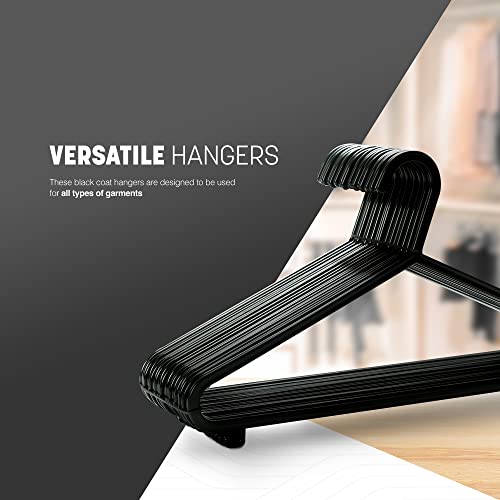 KEPLIN Adult Plastic Coat Hangers - 25pk, Black Colour, Strong Clothes Hangers for Clothes Rail & Closet, Clothing Hanger with Suit Pants Trouser Bar and Clips, Space Saving, 37.5 cm Wide - Image 5