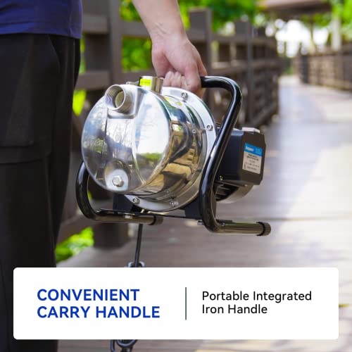 Acquaer 1Hp Portable Shallow Well Pump Garden Pump, Stainless Steel, 998Gph, 115V Sprinkler Pump Water Transfer Draining Irrigation Pump For Water Removal/Lawn Garden #TOP2