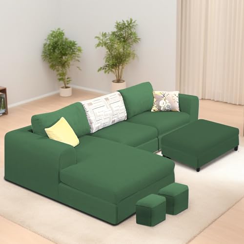 Image of Koza LHS 4 Seater L Shape Sofa Set with Center Table for Living Room (Green Fabric) Premium Fabric Sofa