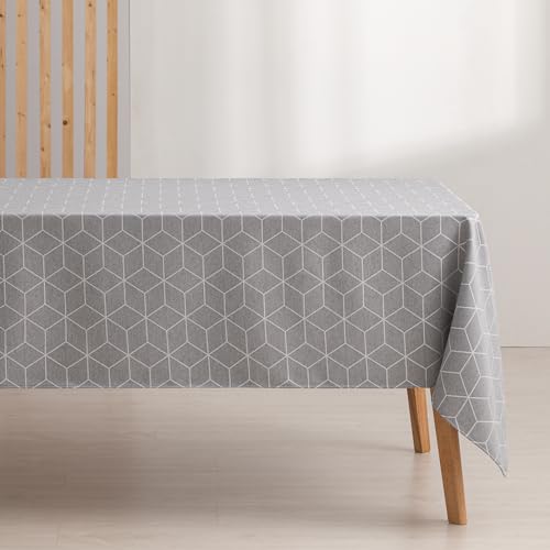 GAMUSI Geometric Stain Resistant Tablecloth, Table Cover, Tablecloths Line Grey 140 x 140 cm, 55.1 x 55.1 inch (Square) - Image 2
