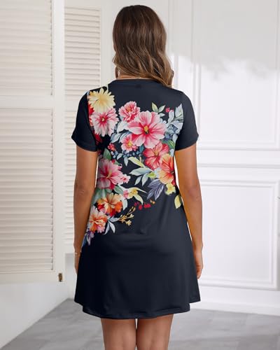 Image of COSSEN Women's Casual T Shirt Dress V-Neck Short Sleeves Swing Dresses Birthday Party Summer Travel Beach with Pocket