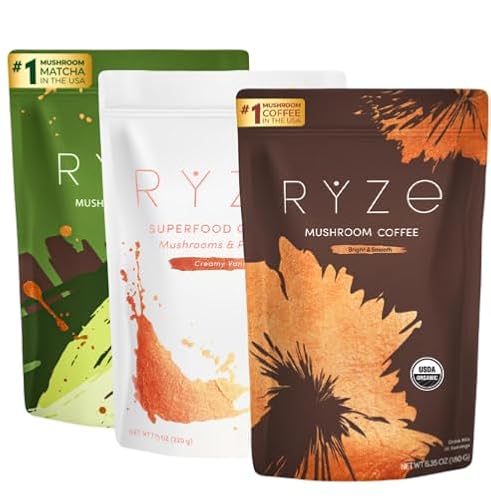 RYZE Ultimate Energy Bundle, Mushroom Coffee, Matcha & Creamer, 30 Servings