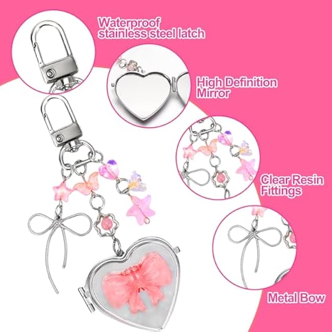 AIERSA Bow Mirror Charms for Owala Accessories, Pink Water Bottle Decorations Accessories Compatible with Owala Freesip 24oz 32oz 40oz