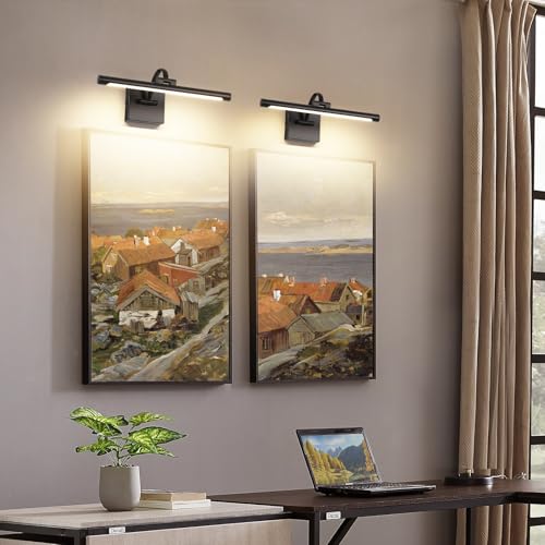 Image of DESOOP Black Picture Lights for Wall Dimmable Art Lights for Paintings Hard-Wired LED Painting Light Gallery Light for Portrait, Artwork, Frame 15.75 Inch 7W Warm White (Pack of 2)