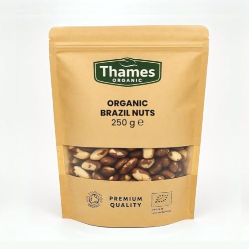 Organic Brazil Nuts 250g-Certified Organic Non-GMO Vegan No Additives No Preservatives Resealable Bag by Thames Organic 250 g