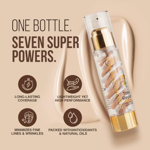 Image of Colors Queen 7 in 1 Total Repair Liquid Foundation | Full Coverage, Oil Free Comes with Primer, Concealer, Moisturizer, CC Cream for Smooth and Radiant Skin | Foundation for Face Makeup (03 - Natural, 50g)