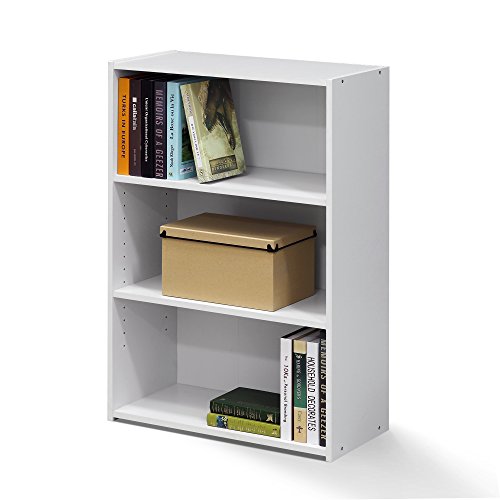 Furinno WRIGHT Book Shelf, 3-Tier Modern Bookshelf, Bookcase with Closed Back, 11.6' x 24.5' x 35.3', for Living Room, Bedroom, Home Office, Soft White
