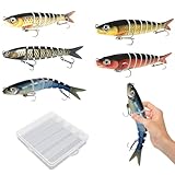 5 Stück Angelköder in Box, Kunstköder Wobbler Hecht, Swimbait zum Raubfisch, Mehrgelenkige Forellen Wobbler, Angel Köder Set, Fisch Köder Set für Hecht, Barsch, Zander