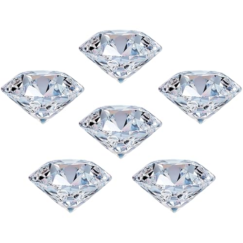 Pack of 6 Clear Crystal Diamond Glass Jewels Home Decor, Wedding Table Decoration, Glass Paperweight 50mm (2in)