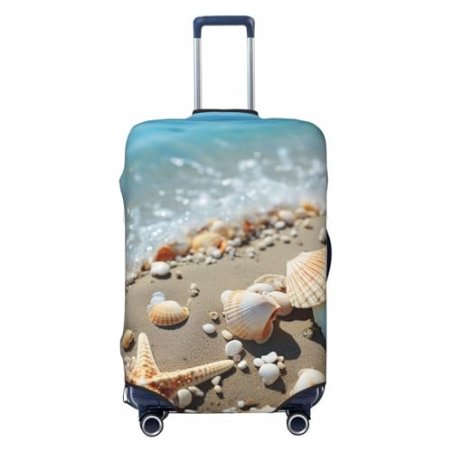Elastic Travel Luggage Cover for Suitcase Tsa Approved Stretch Scratch-Resistant Suitcase Protector Cover Washable Ocean Sea Beach Seashells Starfish Blue Baggage Covers Fits 18-32 Inch Luggage Case
