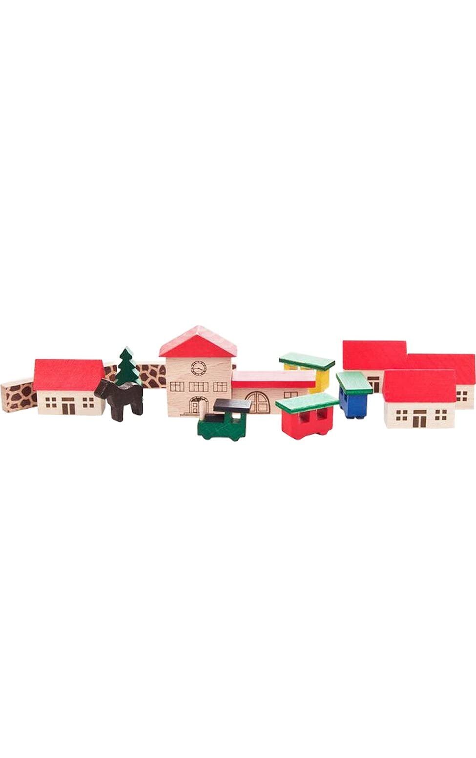 Alexander Taron Dregeno Wooden Toy-Village with Train-2.5" H W x 4.25" D, White