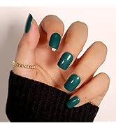 Celepaty Press on Nails Green 24 Pcs Pure Solid Colors Fake Nails Short Square False Nails Glossy...