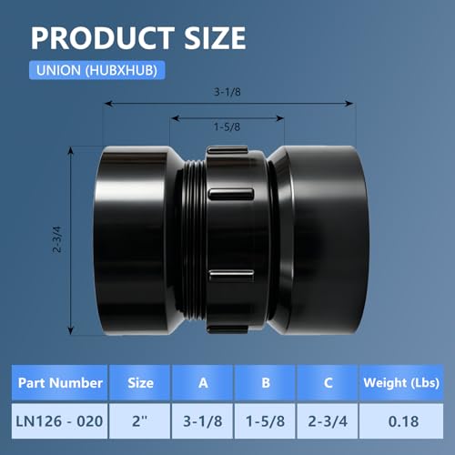 Image of Lesso 2Inch ABS P-Trap Union, Black | HUB x HUB Connection, Detachable Sink Drain Union, Easy Maintenance, Leak-Proof Plumbing