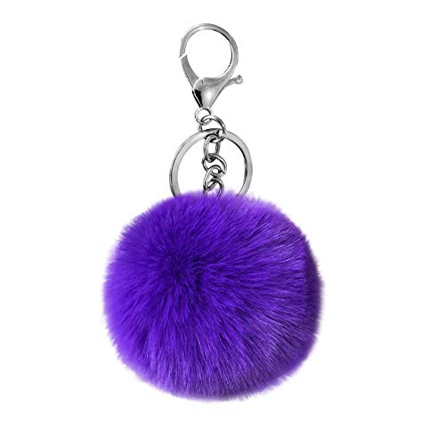 Cityelf Cute Faux Rabbit Fur Ball Pom Pom Keychain Car Key Ring Handbag Tote Bag Pendant Purse Charm (Purple)