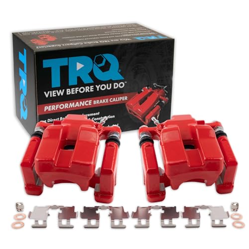 Image of TRQ Rear Brake Caliper Set Painted Red Brackets Compatible with 2007-2012 Lexus ES350 2008-2012 Toyota Avalon 2007-2011 Camry