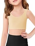 Haloumoning Girls Training Bra Kids Sports Bra with Removable Padding Dance Yoga Bras 7-14Y Beige