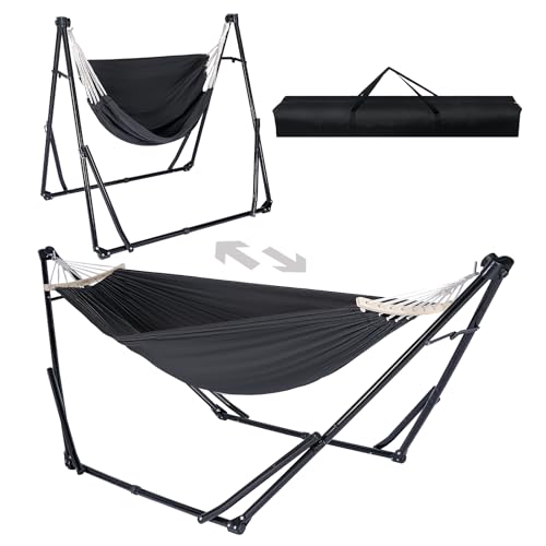 2-in-1 Hammock & Swing Chair for Teens – Adjustable Folding Chair with Collapsible Steel Stand,...