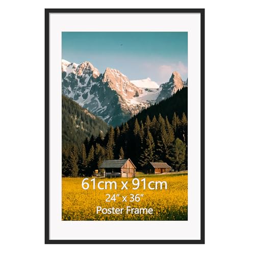 EYMPEU Marco de Fotos 60x90 de Aluminio Negro para Fotos de 50x75 cm con Paspartú o 60x90 cm sin Paspartú, Apto para Colgar en la Pared, Ideal para Decorar Dormitorios y Salones