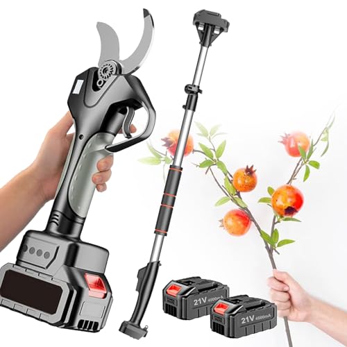 YMXEURSC Cortador de Ramas a batería, Tijeras de podar inalámbricas con Varilla de extensión, Tijeras eléctricas de poda de jardín de 50 mm (2 Battery)