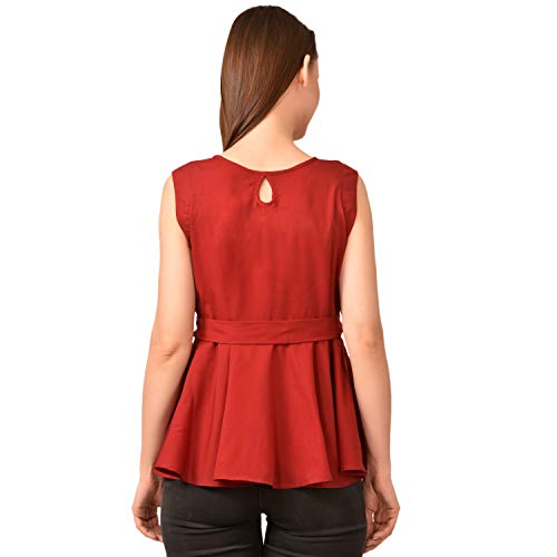 Image of Women's Sleeveless Peplum Top with Waist Tie Belt