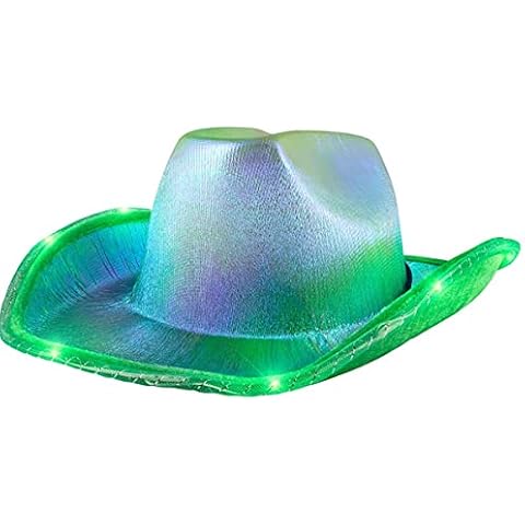 Unisex Cowboy Hat Light Up Flashing LED Brim Fun Light Up Hat For Wedding Prom Birthday Party Halloween Christmas Cosplay (Green) Cover