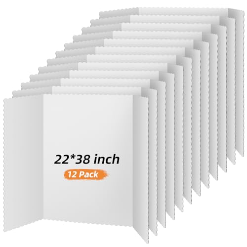 Image of Henoyso 12 Pcs 22 x 38 Inch White Tri Fold Poster Board Bulk for Display | Science Fair Project, Classroom Display Paperboard, Single Wall Build, Lightweight Presentation Board, 3 Panels